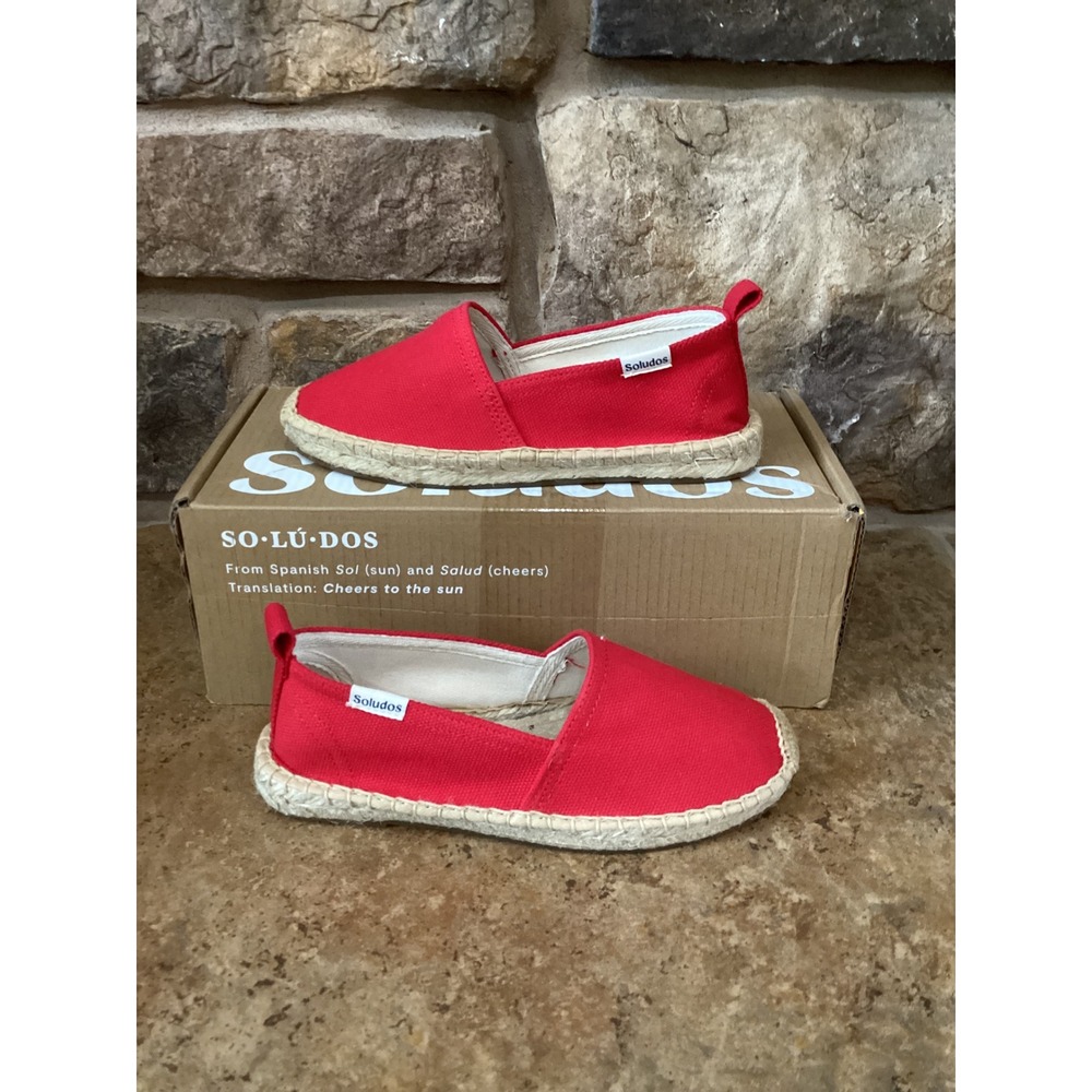Soludos Original Espadrille Kids Size 12 Rojo Red Canvas Slip On Shoes New